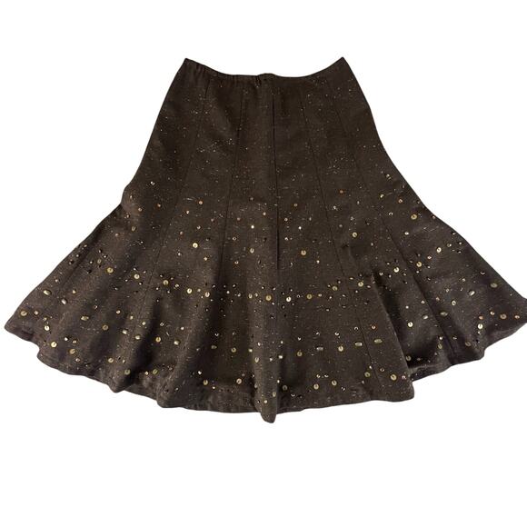 NWT Coldwater Creek Studded Twill Wool Skirt XS / 4 | Brown Embellished Cottage - Picture 3 of 12